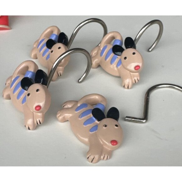 Lot of 12 Dog Theme & Fire Hydrant Shower Curtain Hooks Multicolored 2.5" Tall - Picture 8 of 14